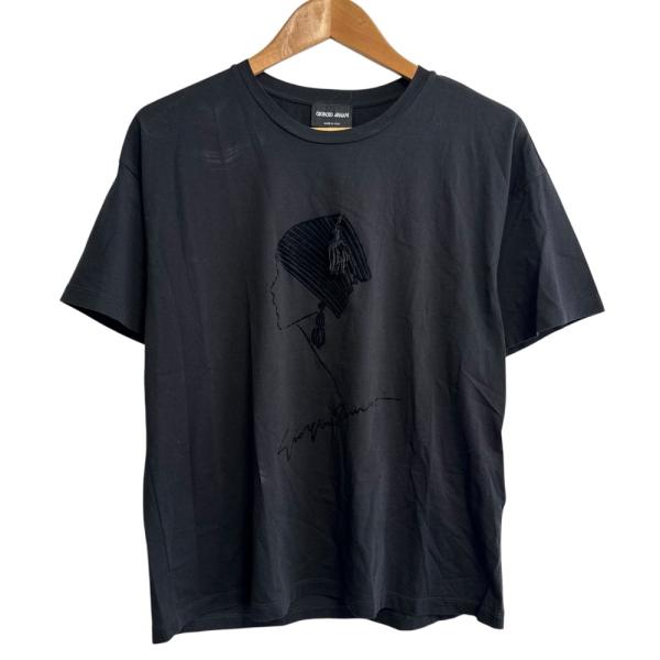 美品 GIORGIO ARMANI ジョルジオアルマーニ プリント 半袖 クルーネック Tシャツ カットソー 42 ブラック レディース 古着 中古 USED GIORGIO ARMANI 美品 ジョルジオアルマーニ プリント 半袖 クルー