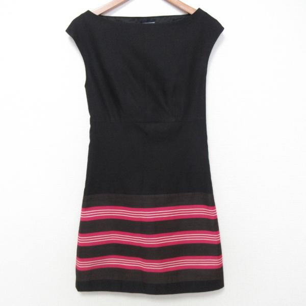 PRADA 良品 プラダ ボーダー柄切替 ノースリーブワンピース