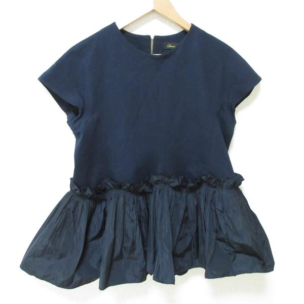 美品 24SS Drawer ドゥロワー PRE2 プリーツフレアペプラムブラウス カットソー 6517-206-0718 サイズ1 ネイビー レディース 古着 中古 USED DRAWER（ドゥロワー） 美品 24SS Drawer PRE2 プリーツフレアペプラム