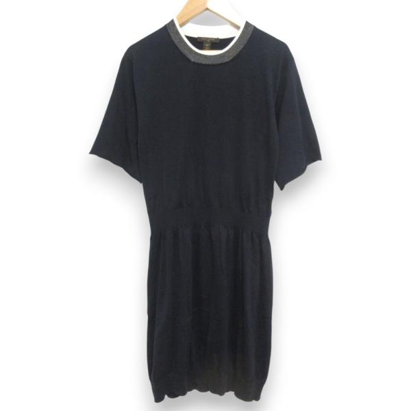 【美品】LV ルイヴィトン　ニット　ワンピース　刺繍　ロゴ LOUIS VUITTON 良品 ルイヴィトン シルクブレント ロゴ刺繍 半袖