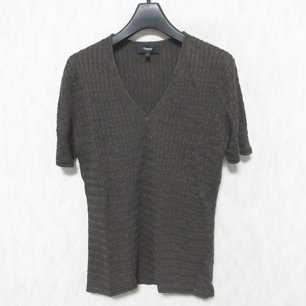 美品 24SS Theory セオリー Neo Sag Harbor Cable Vneck PO リネン 半袖 Vネック プルオーバー ニット カットソー 4101720 S ブラウン レディース 古着 中古 USED theory（セオリー） 美品 24SS Theory Neo Sag Harbor Cable Vneck PO