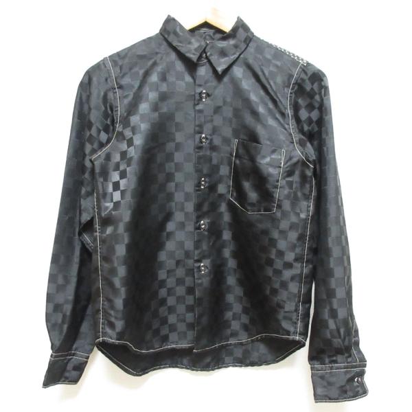 美品 BLACK COMME des GARCONS ブラックコムデギャルソン 市松 チェッカーフラッグ×ドット柄 切替 長袖 ブラウス シャツ XXS ブラック レディース 古着 中古 USED kigaeru_13916910010