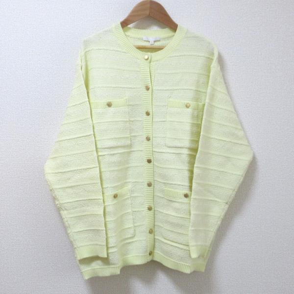 自由区 - 未使用 24SS 自由区 ジユウク テクスチャーコットンブレンドニット ジャケット KRWRCM0251 大きいサイズ 44サイズ 13号 ライトイエロー  レディース 古着 中古 USED 未使用 24SS 自由区 ジユウク テクスチャーコットンブレンド