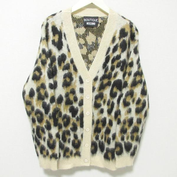 MOSCHINO - 美品 BOUTIQUE MOSCHINO ブティックモスキーノ レオパード柄 ヒョウ柄 長袖 Vネック ニット カーディガン 42 ブラウン系 レディース 古着 中古 USED MOSCHINO 美品 BOUTIQUE ブティックモスキーノ レオパード柄