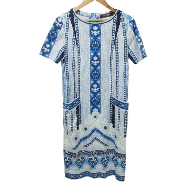 お値下げ！極美品✨レオナール ファッション 半袖Aラインワンピース 　38 M LEONARD（レオナール） 良品 総柄 半袖 膝丈 ワンピース サイズ38