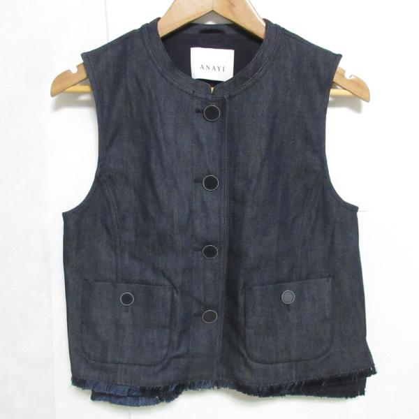 ANAYI - 美品 24SS ANAYI アナイ デニムライクポケットジレ フリンジヘム ショート丈 ベスト 10241710210 36 インディゴ レディース 古着 中古 USED ANAYI 美品 24SS アナイ デニムライクポケットジレ フリンジヘム