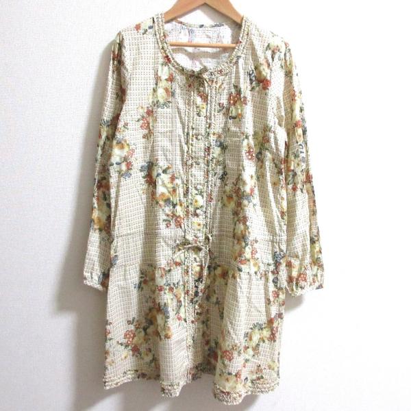 インゲボルグ ワンピース INGEBORG ベージュ INGEBORG（インゲボルグ） 美品 ドフラワープリント レースピンタック