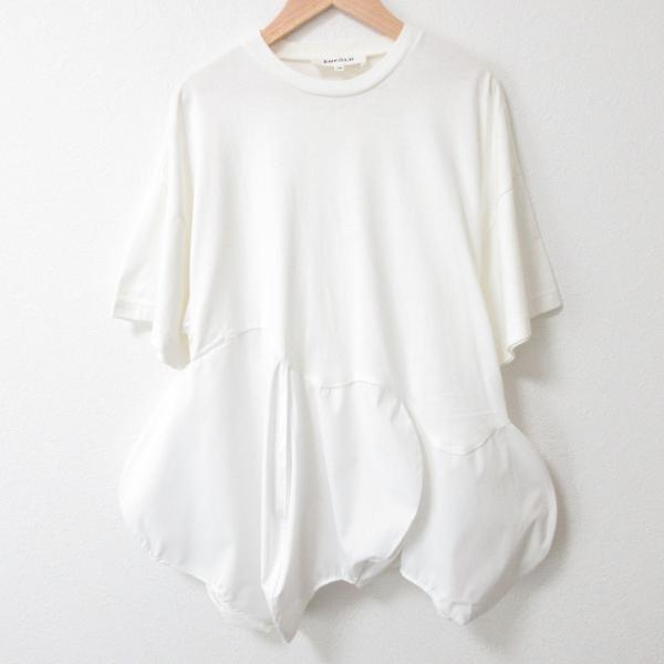 良品 23SS ENFOLD エンフォルド COMBI T-SHIRT 裾フレア 五分袖 ドッキング カットソー Tシャツ チュニック 38 ホワイト レディース 古着 中古 USED ENFOLD（エンフォルド） 良品 23SS ENFOLD COMBI T-SHIRT 裾フレア 五