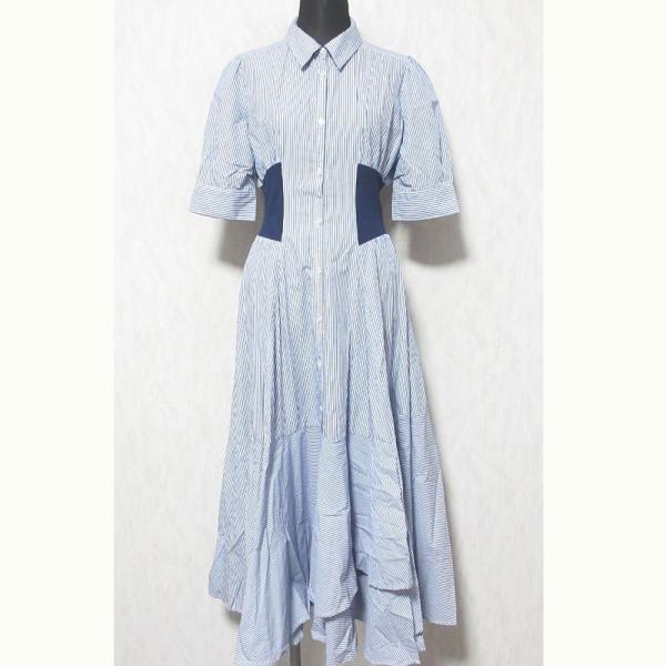 美品 24SS AND COUTURE アンドクチュール ストライプシャツワンピース 09-2415100805 サイズF ブルー レディース 古着 中古