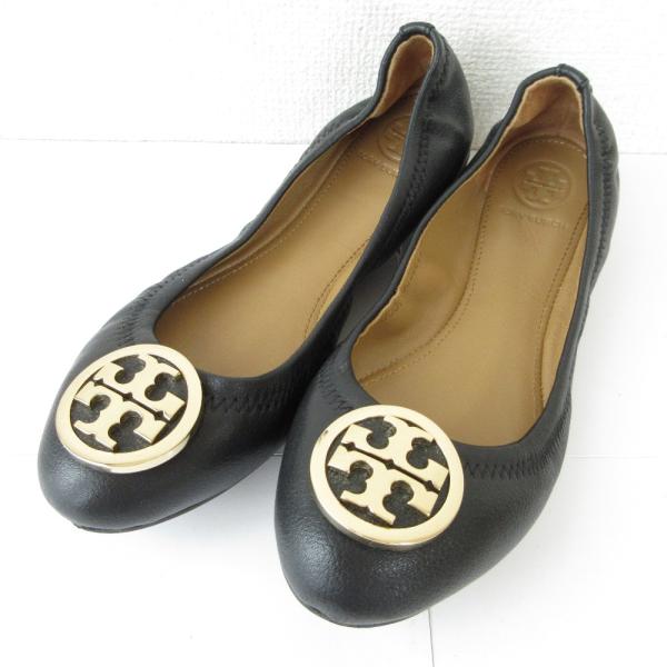 美品✨ トリーバーチ フラット バレエジューズ 22.5 レザー ブラック TORY BURCH（トリーバーチ） 美品 レザー バレエシューズ フラット