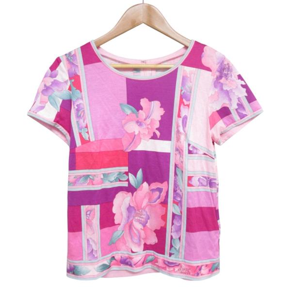 美品 LEONARD レオナール フラワープリント ショートスリーブ カットソー 38 パープル ピンク レディース 古着 中古 USED LEONARD FASHION 美品 レオナール フラワープリント ショートスリーブ