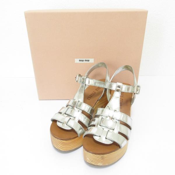 miu miu（ミュウミュウ） 良品 レザー チャンキーヒール ウッド