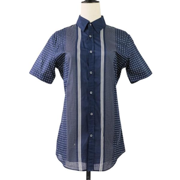 良品 GUCCI グッチ Skinny ドット ショートスリーブ コットンシアーシャツ ブラウス 38/15 ネイビー レディース 古着 中古 USED GUCCI（グッチ） 良品 Skinny ドット ショートスリーブ コットンシアー