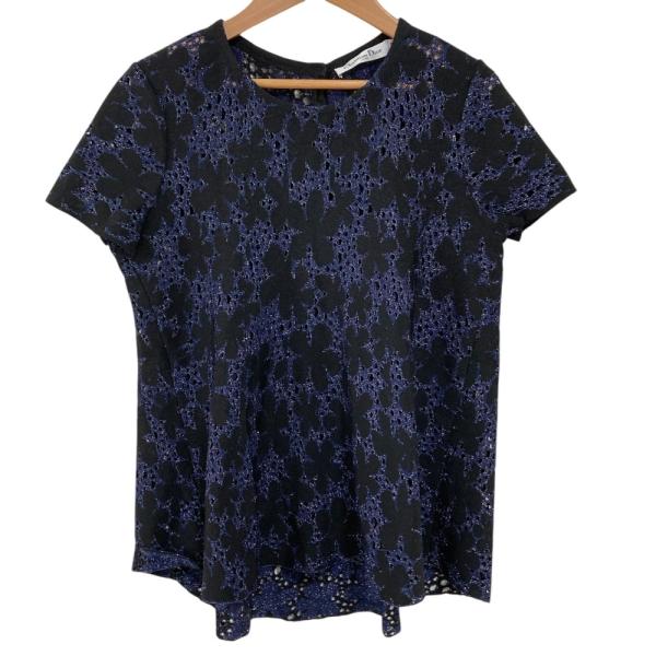 良品 Christian Dior クリスチャンディオール カットワーク 半袖 ブラウス カットソー ネイビー ブラック  レディース 古着 中古 USED Christian Dior（クリスチャン・ディオール） 良品 カットワーク 半袖