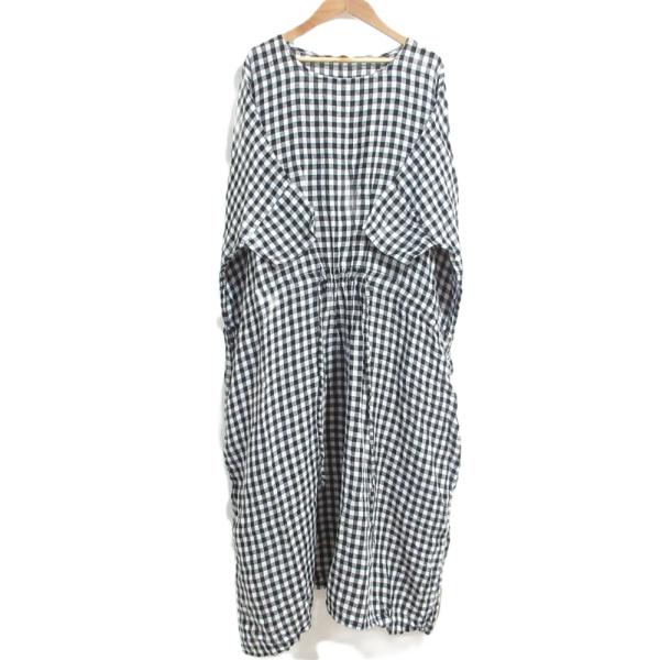 美品 jujudhau ズーズーダウ ギンガムチェック柄 七分袖 リネン巾着