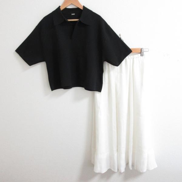 【中古】未使用品 ミラオーウェン Mila Owen 25SS セットアップ 上下 短丈スキッパーポロニット スカート ロング Mila Owen（ミラオーウェン） 良品 25SS Mila Owen 短丈スキッパーポロ