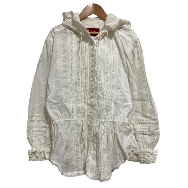 【極美品】PINK HOUSE 長袖ブラウス ホワイト ピコフリル PINK HOUSE（ピンクハウス） 良品 ピコフリル フーディーシャツ