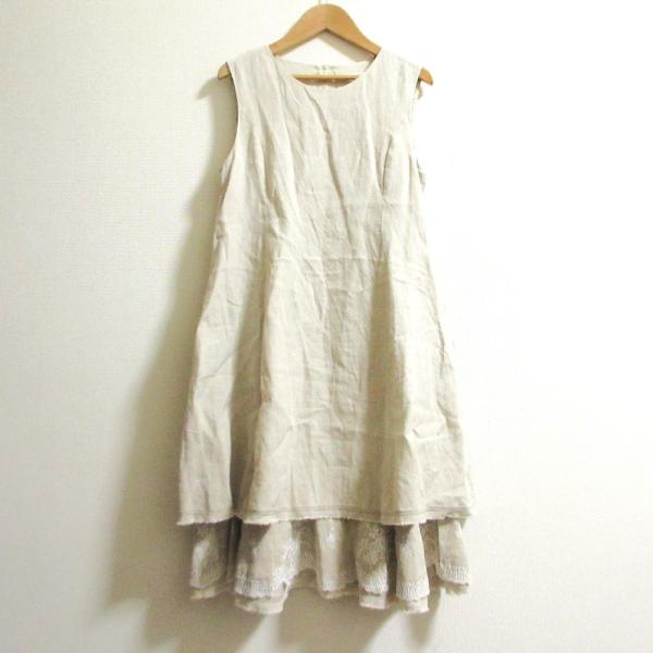 【美品】FOXYフォクシー ノースリーブ ベージュ ワンピース　38 FOXEY（フォクシー） 美品 リネン ノースリーブワンピース 38365