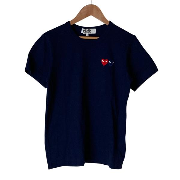 美品 PLAY COMME des GARCONS プレイコムデギャルソン ダブルハートワッペン クルーネック 半袖 Tシャツ カットソー AZ-T225 M グレー レディース 古着 中古 USED kigaeru_147359007005