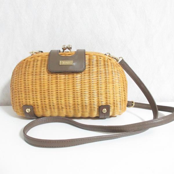 美品 GINZA Kanematsu 銀座かねまつ がま口 かごバッグ ショルダーバッグ ベージュ ブラウン レディース 古着 中古 USED 美品 GINZA Kanematsu 銀座かねまつ がま口 かごバッグ ショルダー