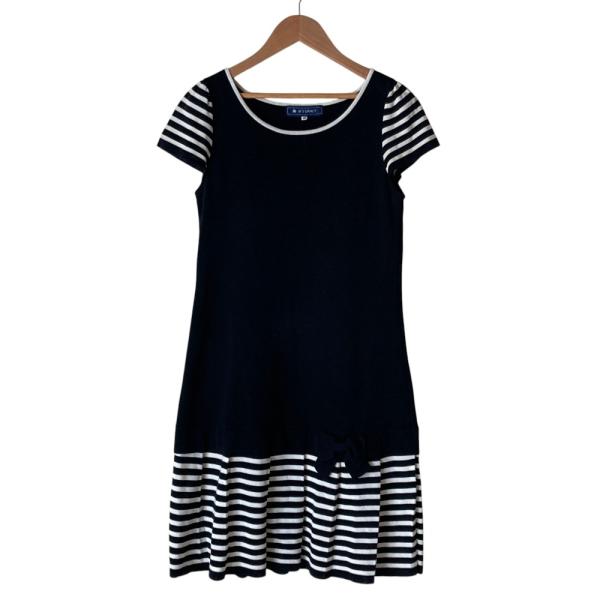 定価4.8万円 M'S GRACY ボーダーリボンプリントワンピース38 M'S GRACY（エムズグレイシー） 美品 ショートスリーブ ボーダー