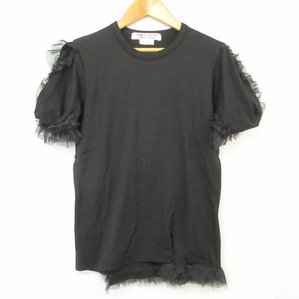 美品 COMME des GARCONS コムコム コムデギャルソンコムデギャルソン ラッフルスリーブ 半袖 カットソー S ブラック レディース 古着 中古