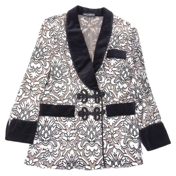 DOLCE&GABBANA - 未使用 DOLCE&GABBANA ドルチェ&ガッバーナ ボタニカル柄 オーガンジー テーラードジャケット タキシード 46 シルバー×ブラック レディース 古着 中古 USED DOLCE&GABBANA（ドルチェ & ガッバーナ） 未使用 ボタニカル柄