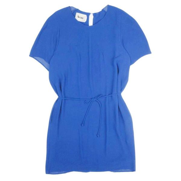 良品 11ss ACNE アクネ Moreau Crepe Dress ワンピース ドレス ブラウス シャツ チュニック ミニ丈 半袖 34 青 ブルー レディース 古着 中古 USED kigaeru_170457015005