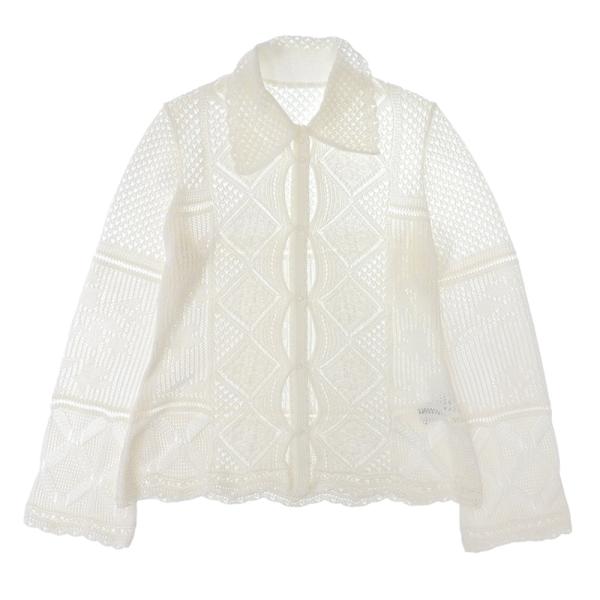 新品同様 24SS Mame Kurogouchi マメクロゴウチ Cotton Lace Knitted Cardigan ニットカーディガン サイズ3 ホワイト レディース 古着 中古 USED kigaeru_170597023035