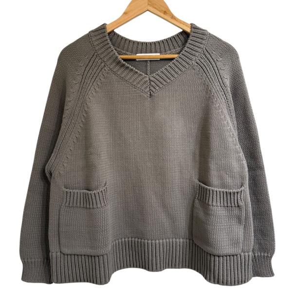 美品 クリーニング済 25SS ebure エブール リリヤーン Vネック ニット プルオーバー セーター 4110800272 グレージュ レディース 古着 中古 USED ebure 美品 クリーニング済 25SS ebure エブール リリヤーン Vネック