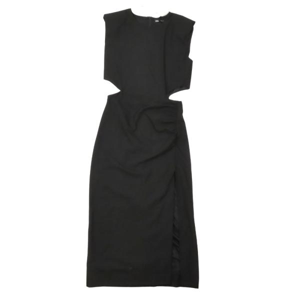 未使用【ザラ】ノースリーブ カットアウト ロング ワンピース プリーツ M 黒 kigaeru_170641001003