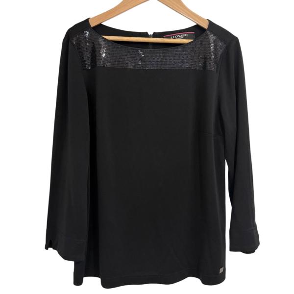 美品 LEONARD FASHION レオナールファッション カンカンストレッチ スパンコール プルオーバー ブラウス 40 ブラック レディース 古着 中古 USED LEONARD FASHION 美品 レオナールファッション カンカンストレッチ