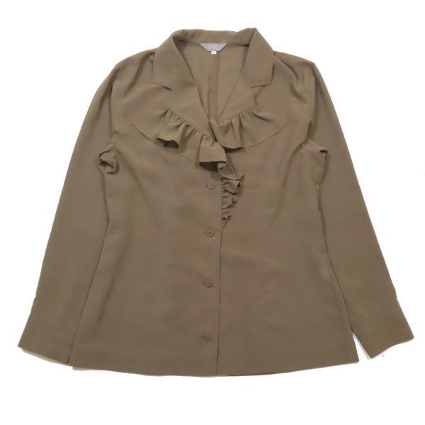 TOKUKO 1er VOL】刺繍フリルブラウス(9号)茶/ブラウン【日本製】 美品