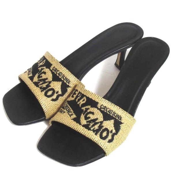 美品 24SS FERRAGAMO フェラガモ ラフィア ジャガード ミュール