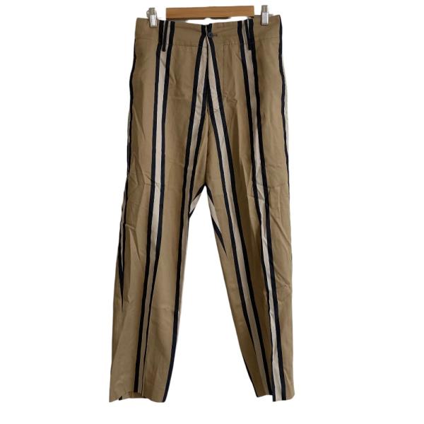 美品 cellar door シルクブレンド ストライプ テーパードパンツ サイズ44 ベージュ メンズ 古着 中古