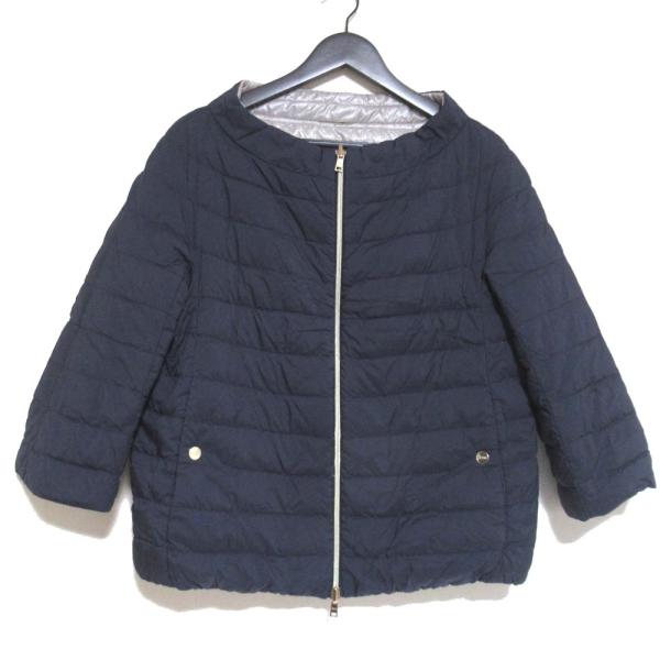 ヘルノ HERNO ジャケット リバーシブル 42 HERNO（ヘルノ） 美品 リバーシブル ジップアップ ノーカラー ナイロン
