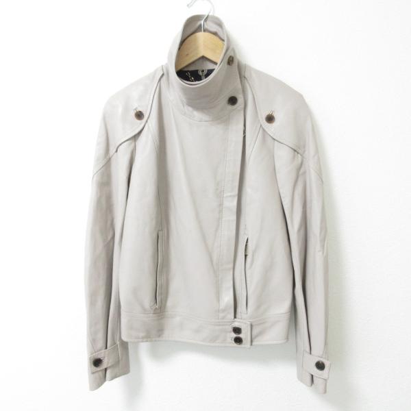 CELINE - 良品 CELINE セリーヌ 裏地チェーン柄 ラムレザー ダブルジップ ライダースジャケット バイカージャケット 38 ベージュ レディース 古着 中古 USED CELINE（セリーヌ） 良品 裏地チェーン柄 ラムレザー ダブルジップ