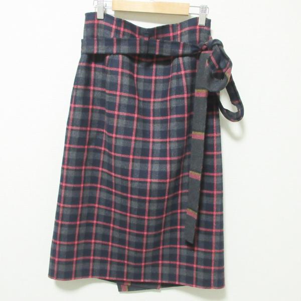 ドゥロワー セットアップ　レディース　36　スカート　チェック　ウール　グレー DRAWER 美品 ドゥロワー チェック柄 リバーシブルラップスカート