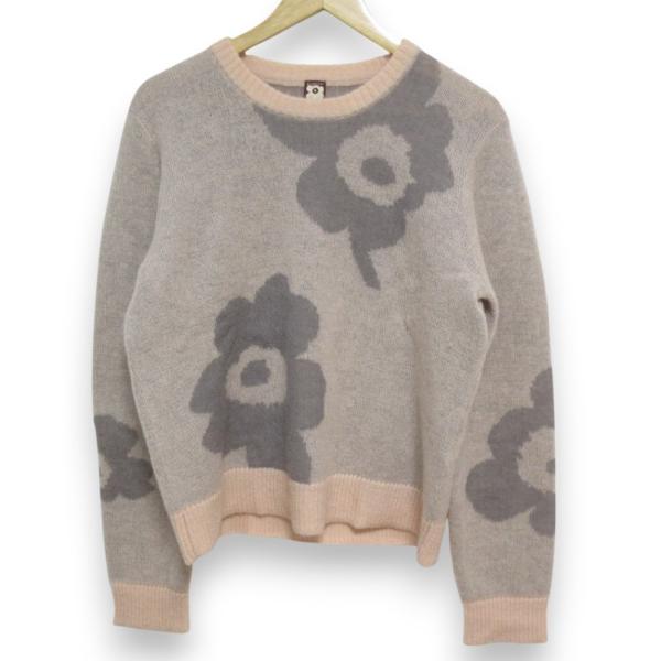 マリメッコ　ウニッコ　ニットワンピース　ロング　ウール混　ブラウン　総柄　XS マリメッコ ウニッコ ニットワンピース ロング ウール混 ブラウン 総柄