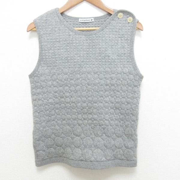 mina perhonen - 美品 mina perhonen ミナペルホネン stony クルーネック プルオーバー キルティングベスト サイズ38 グレー レディース 古着 中古 USED kigaeru_23906508010