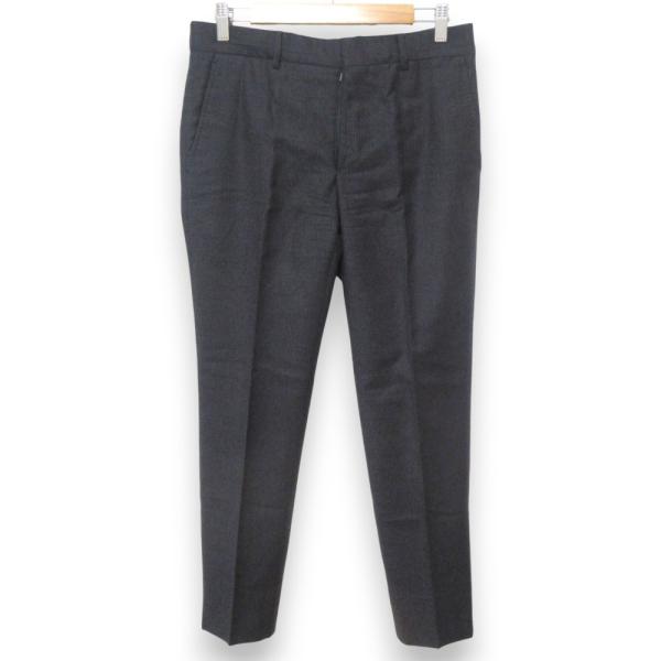 HERMES☆ストレッチウールネイストライプパンツネイビー52used美品