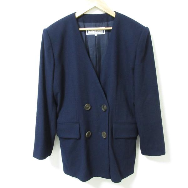 イヴ・サンローラン ノーカラージャケットL日本製福助ヴィンテージウール100% Yves Saint Laurent（イヴ・サンローラン） 良品 ヴィンテージ ウール