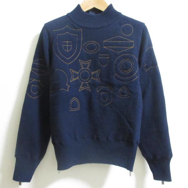 sacai - 美品 sacai サカイ サイドジップマルチエンブロイダリーニット モックネック 長袖 プルオーバー セーター 16-02824 サイズ1 ネイビー レディース 古着 中古 USED sacai 美品 サカイ サイドジップマルチエンブロイダリーニット