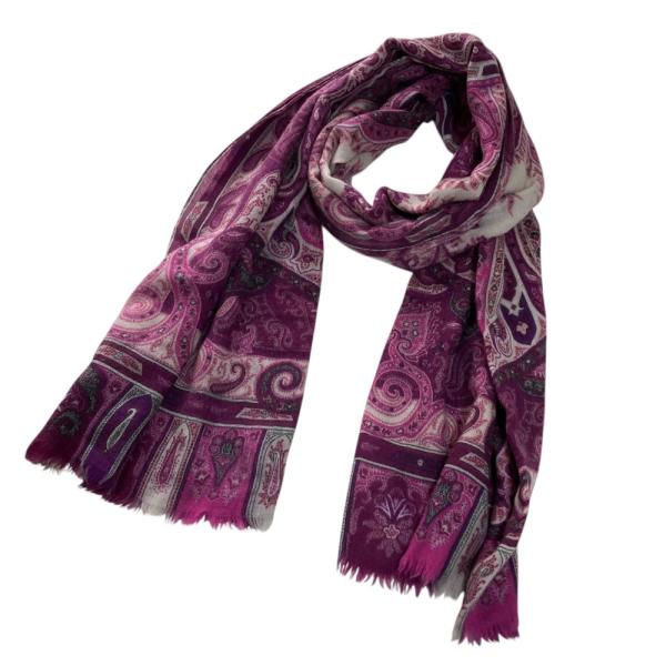 美品 ★ETRO★ ストール ペイズリー柄 ウール混 グレー ピンク レッド ETRO エトロ ストール スカーフ ペイズリー 総柄 ウール シルク