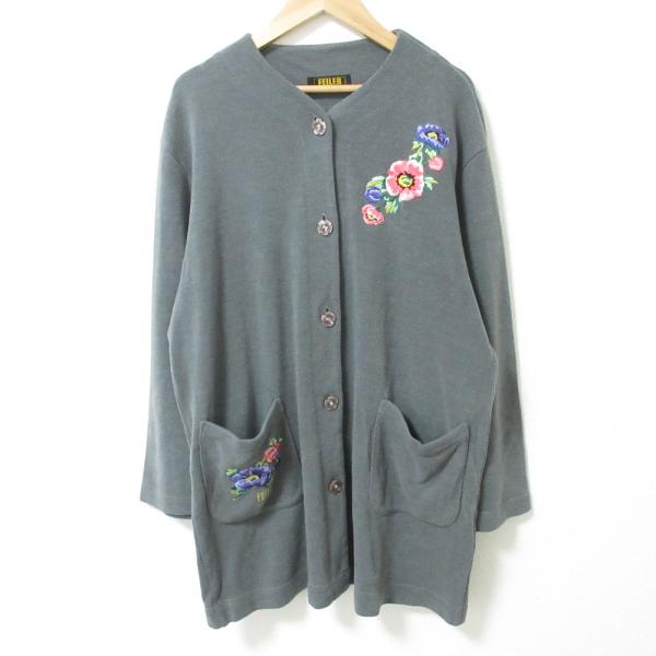 フェイラー カーディガン レディース美品 feiler（フェイラー） 良品 フラワー刺繍 Vネック ロングカーディガン