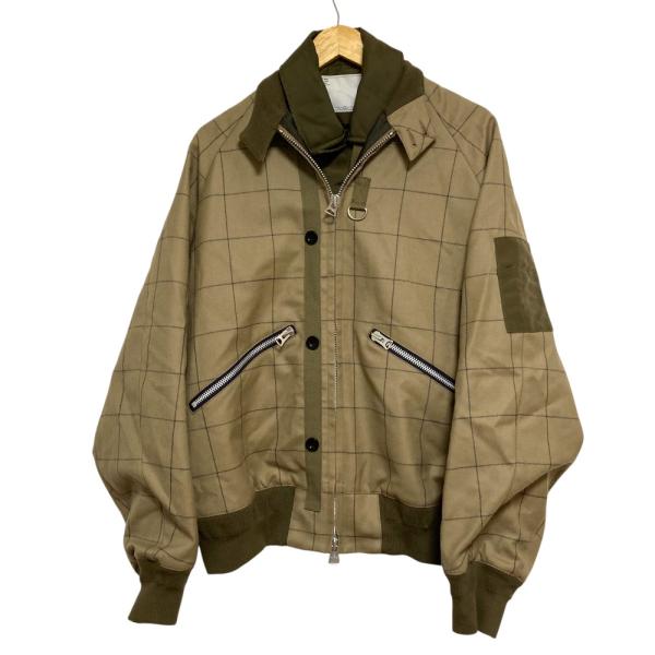 良品 sacai サカイ Windowpane Blouson ウィンドウペーンブルゾン ジャケット ブラウンベージュ メンズ 古着 中古 USED kigaeru_246338004065