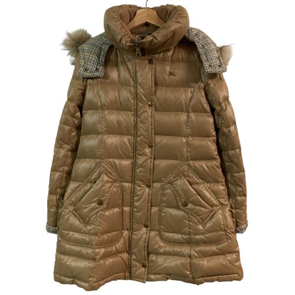 ☆中古☆バーバリー　レディース　ダウンコート　サイズ38ベージュ系 BURBERRY BLUE LABEL（バーバリーブルーレーベル） 美品 ブード付き