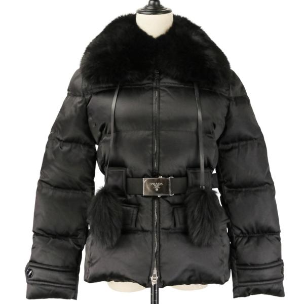 PRADA（プラダ） 新品同様 ブルーフォックスファー ベルト付きダウン