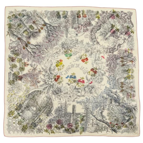 良品 HERMES エルメス カレ140 カレ・ジェアン Le Jardin de Leila レイラの庭 カシミヤ シルク 大判スカーフ ブルー レディース 古着 中古 USED HERMES（エルメス） 良品 カレジェアン 140 LE JARDIN DE LEILA 大判