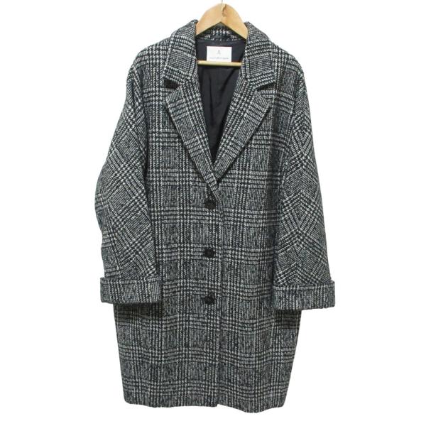 美品 COUTURE D`ADAM クチュールドアダム グレンチェック コクーン チェスターコート ブラック  ホワイト レディース 古着 中古
